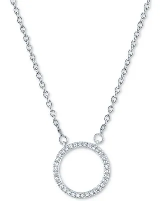 Diamond Accent Circle Pendant Necklace in Sterling Silver, 16" + 2" extender