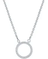 Diamond Accent Circle Pendant Necklace in Sterling Silver, 16" + 2" extender