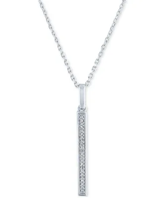 Diamond Accent Vertical Bar Pendant Necklace in Sterling Silver, 16" + 2" extender