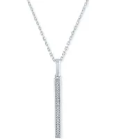 Diamond Accent Vertical Bar Pendant Necklace in Sterling Silver, 16" + 2" extender