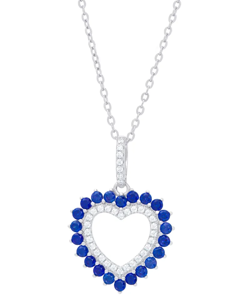 Lab-grown Blue Spinel (3/8 ct. t.w.) & Lab-grown White Sapphire (1/4 ct. t.w.) Open Heart 18" Pendant Necklace in Sterling Silver