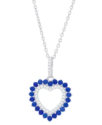 Lab-grown Blue Spinel (3/8 ct. t.w.) & Lab-grown White Sapphire (1/4 ct. t.w.) Open Heart 18" Pendant Necklace in Sterling Silver