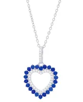 Lab-grown Blue Spinel (3/8 ct. t.w.) & Lab-grown White Sapphire (1/4 ct. t.w.) Open Heart 18" Pendant Necklace in Sterling Silver