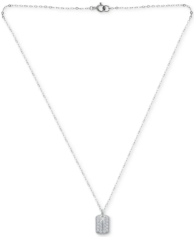 Giani Bernini Cubic Zirconia Dog Tag 18" Pendant Necklace in Sterling Silver, Created for Macy's