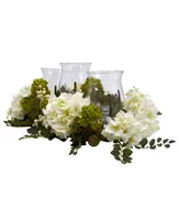 Nearly Natural Snowball Hydrangea Triple Candelabrum