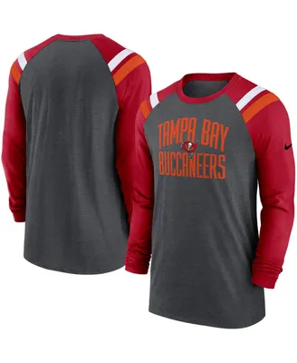 Men's Nike Heathered Charcoal and Red Tampa Bay Buccaneers Tri-Blend Raglan Athletic Long Sleeve Fashion T-shirt