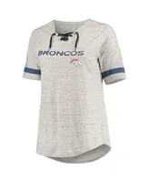 Women's Heathered Gray Denver Broncos Plus Lace-Up V-Neck T-shirt