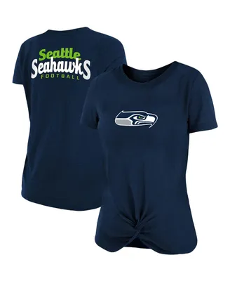 Women's New Era College Navy Seattle Seahawks Slub T-shirt with Front Twist Knot