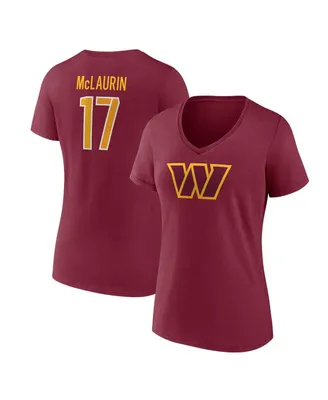 Women's Fanatics Terry McLaurin Burgundy Washington Commanders Player Icon Name and Number V-Neck T-shirt