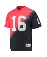 Men's Mitchell & Ness Joe Montana Black, Red San Francisco 49ers Retired Player Name Number Diagonal Tie-Dye V-Neck T-shirt