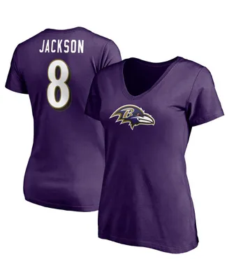 Women's Fanatics Lamar Jackson Purple Baltimore Ravens Player Icon Name and Number V-Neck T-shirt