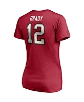 Women's Fanatics Tom Brady Red Tampa Bay Buccaneers Player Icon Name and Number V-Neck T-shirt