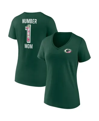 Women's Fanatics Green Green Bay Packers Plus Size Mother's Day #1 Mom V-Neck T-shirt