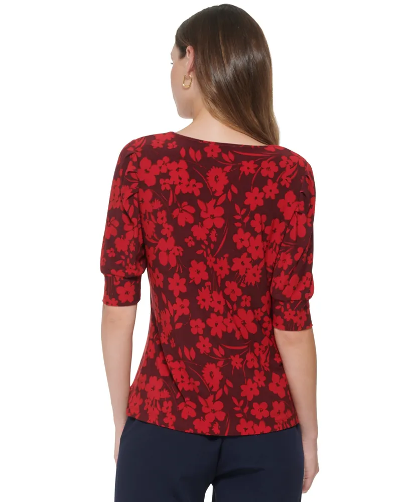 Tommy Hilfiger Women's Floral Print Puff-Sleeve Top