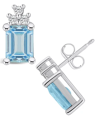 Macy's Aquamarine (2-3/4 Ct. T.w.) and Diamond (1/5 Ct. T.w.) Stud Earrings in 14K Gold