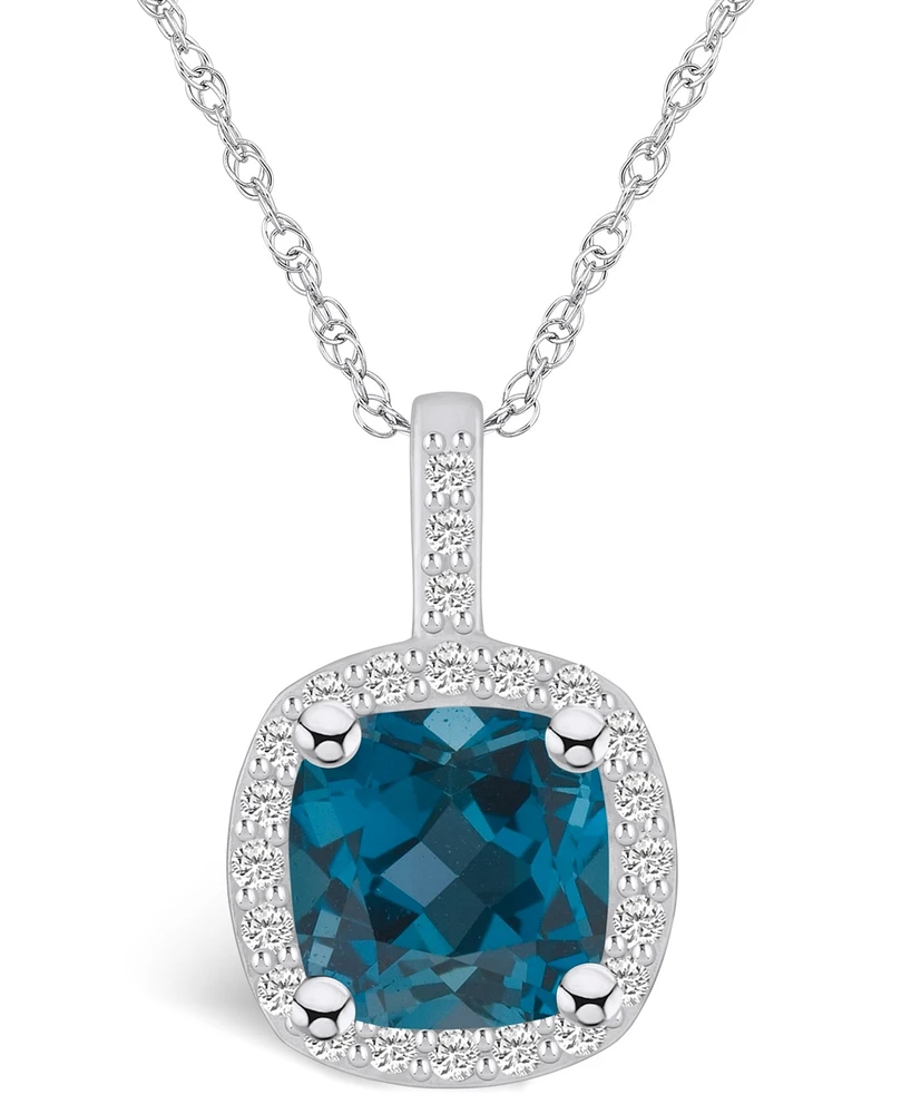 Macy's London Blue Topaz (2-3/4 Ct. T.w.) and Diamond (1/4 Ct. T.w.) Halo Pendant Necklace in 14K Gold