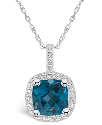 Macy's London Blue Topaz (2-3/4 Ct. T.w.) and Diamond (1/4 Ct. T.w.) Halo Pendant Necklace in 14K Gold