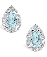 Macy's Aquamarine (-/ ct. t.w.) and Diamond (/ ct. t.w.) Halo Stud Earrings in 14K Gold