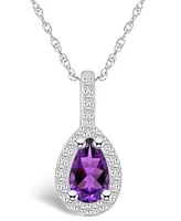 Macy's Amethyst (7/8 Ct. T.w.) and Diamond (1/5 Ct. T.w.) Halo Pendant Necklace in 14K Gold