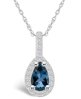 Macy's London Blue Topaz (1 Ct. T.w.) and Diamond (1/5 Ct. T.w.) Halo Pendant Necklace in 14K Gold