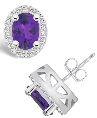 Macy's Amethyst (2-3/8 ct. t.w.) and Diamond (3/8 ct. t.w.) Halo Stud Earrings in 14K Gold