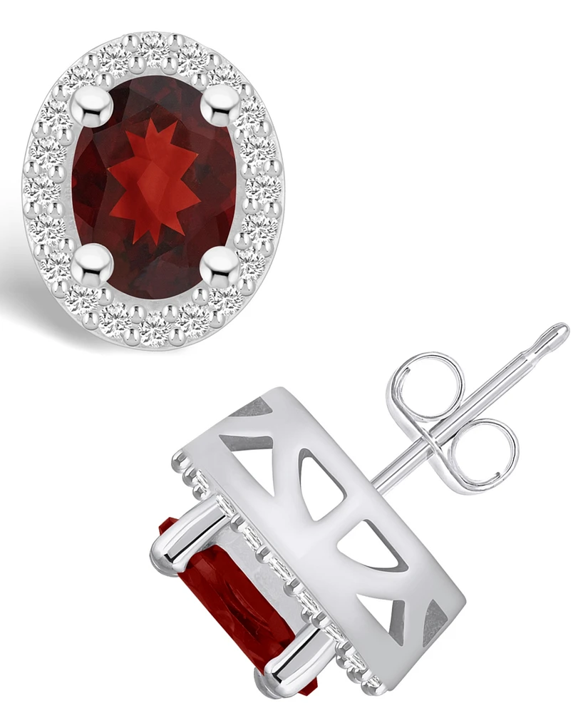 Macy's Garnet (3 ct. t.w.) and Diamond (3/8 ct. t.w.) Halo Stud Earrings in 14K Gold