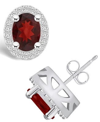 Macy's Garnet (3 ct. t.w.) and Diamond (3/8 ct. t.w.) Halo Stud Earrings in 14K Gold