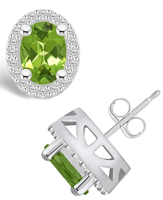 Macy's Peridot (2-3/4 ct. t.w.) and Diamond (3/8 ct. t.w.) Halo Stud Earrings in 14K Gold