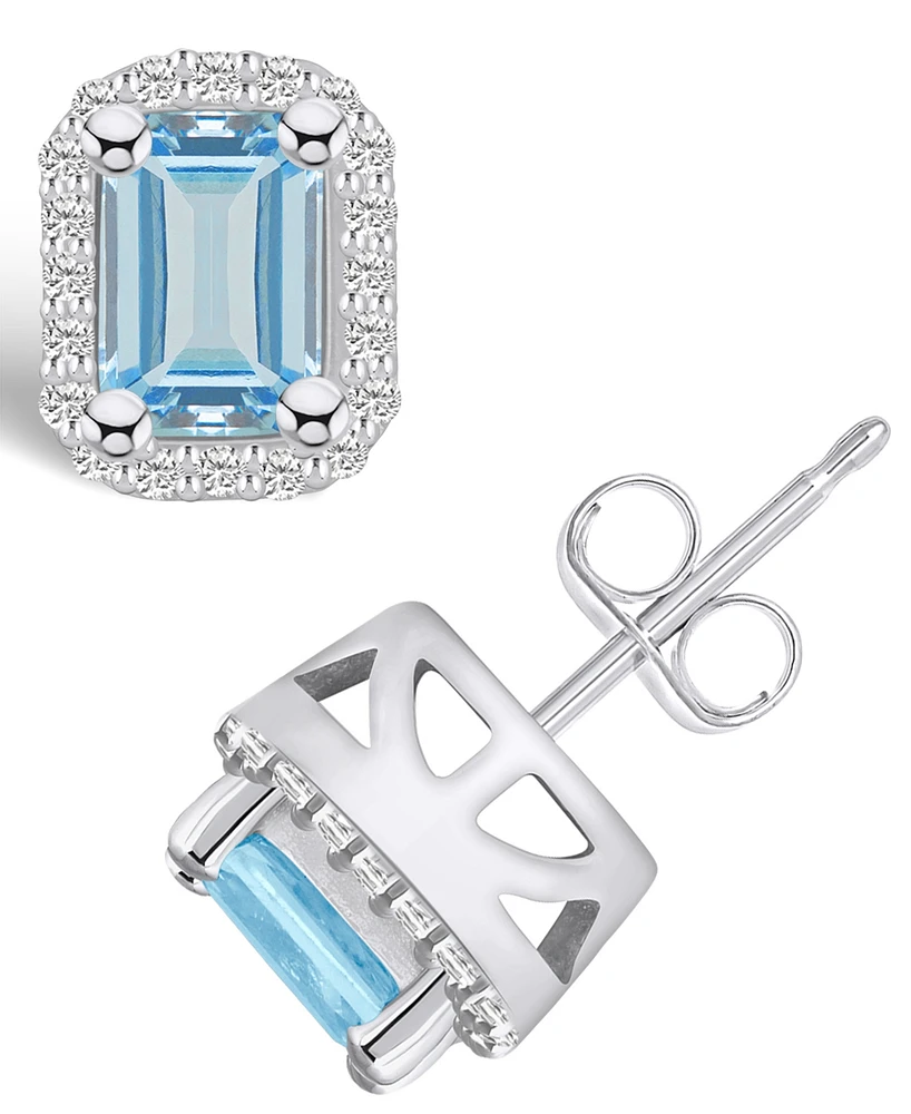 Macy's Aquamarine ( ct. t.w.) and Diamond (/ ct. t.w.) Halo Stud Earrings in 14K Gold