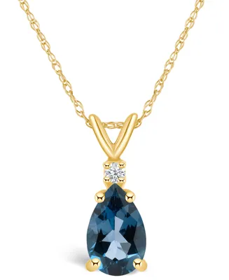 London Blue Topaz (1 ct. t.w.) and Diamond Accent Pendant Necklace 14K Yellow Gold or White