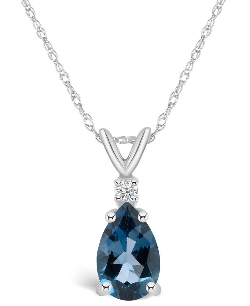 London Blue Topaz (1 ct. t.w.) and Diamond Accent Pendant Necklace 14K Yellow Gold or White