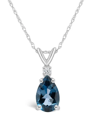 London Blue Topaz (1 ct. t.w.) and Diamond Accent Pendant Necklace 14K Yellow Gold or White