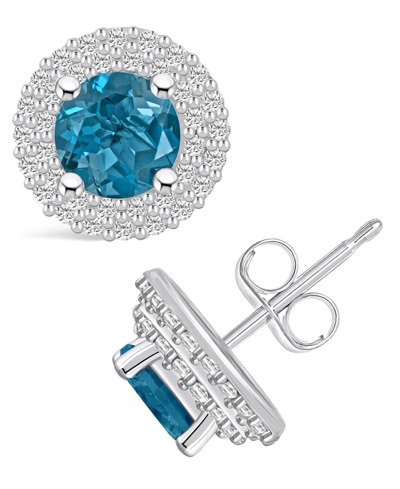 Macy's London Topaz (2-1/3 ct. t.w.) and Diamond (1/2 ct. t.w.) Halo Stud Earrings in 14K Gold