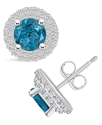 Macy's London Topaz (2-1/3 ct. t.w.) and Diamond (1/2 ct. t.w.) Halo Stud Earrings in 14K Gold