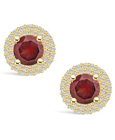Macy's Garnet (2-1/5 ct. t.w.) and Diamond (1/2 ct. t.w.) Halo Stud Earrings in 14K Yellow Gold