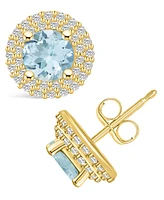 Macy's Aquamarine (1-1/2 ct. t.w.) and Diamond (1/2 ct. t.w.) Halo Stud Earrings in 14K Yellow Gold