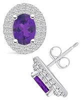 Macy's Amethyst (-/ ct. t.w.) and Diamond (/2 ct. t.w.) Halo Stud Earrings in 14K Gold