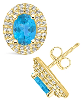 Macy's Topaz (2 ct. t.w.) and Diamond (/2 ct. t.w.) Halo Stud Earrings in 14K Gold