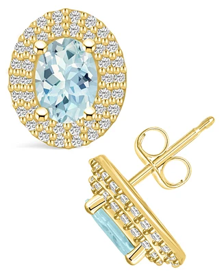 Macy's Aquamarine (1-3/8 ct. t.w.) and Diamond (1/2 ct. t.w.) Halo Stud Earrings in 14K Yellow Gold