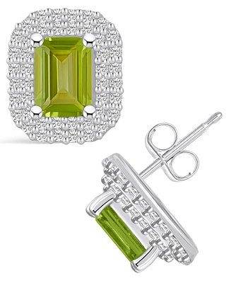 Macy's Peridot (2-1/5 ct. t.w.) and Diamond (3/4 ct. t.w.) Halo Stud Earrings in 14K White Gold