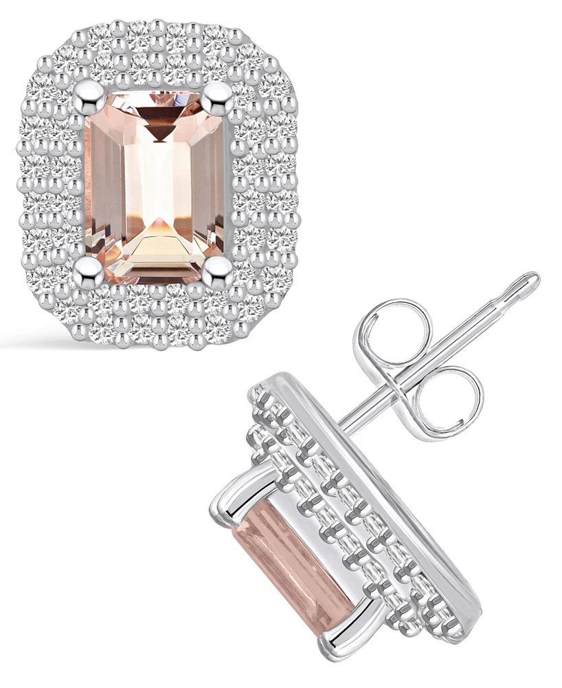 Macy's Morganite (1-3/4 ct. t.w.) and Diamond (3/4 ct. t.w.) Halo Stud Earrings in 14K Gold