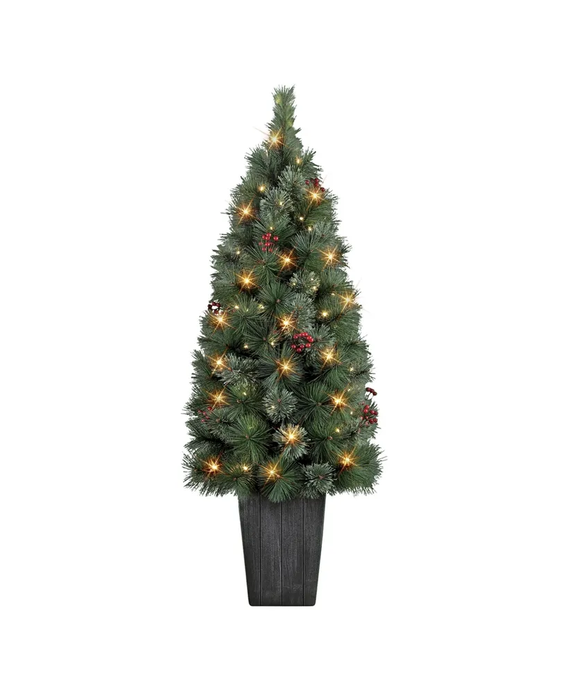 4' B/O Potted Cascade Pine Tree with 100 Warm White Led Lights and Plastic Pot, 100 Tips