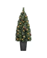 4' B/O Potted Cascade Pine Tree with 100 Warm White Led Lights and Plastic Pot, 100 Tips