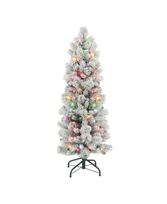 4.5' Flocked Portland Pine Pencil Tree with 100 Underwriters Laboratories Multi-Color Incandescent Lights, 195 Tips