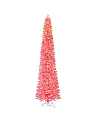 9' Pre-Lit Flocked Fashion Pencil Tree with Clear Incandescent Lights