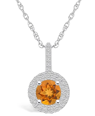 Macy's Citrine (1-1/ Ct. T.w.) and Diamond (/8 Ct. T.w.) Halo Pendant Necklace in 14K Gold