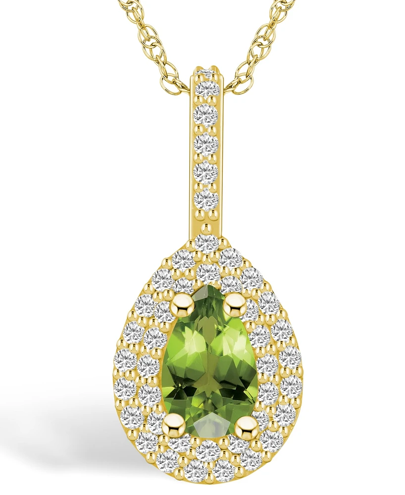 Macy's Peridot (1 Ct. T.w.) and Diamond (3/8 Ct. T.w.) Halo Pendant Necklace in 14K Yellow Gold