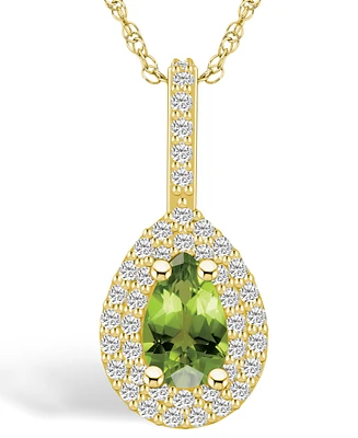 Macy's Peridot (1 Ct. T.w.) and Diamond (3/8 Ct. T.w.) Halo Pendant Necklace in 14K Yellow Gold
