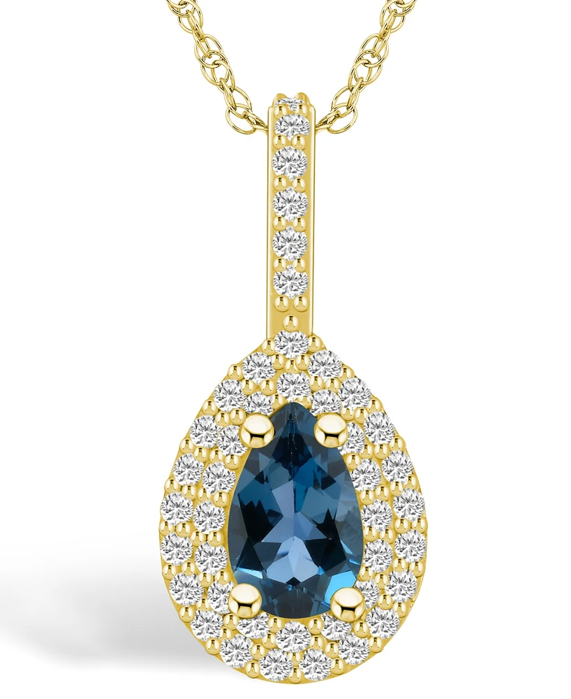 Macy's London Blue Topaz (1 Ct. T.w.) and Diamond (3/8 Ct. T.w.) Halo Pendant Necklace in 14K Yellow Gold
