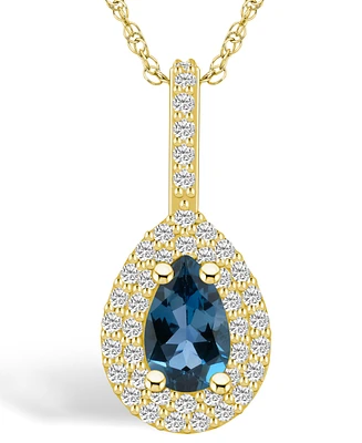 Macy's London Blue Topaz (1 Ct. T.w.) and Diamond (3/8 Ct. T.w.) Halo Pendant Necklace in 14K Yellow Gold